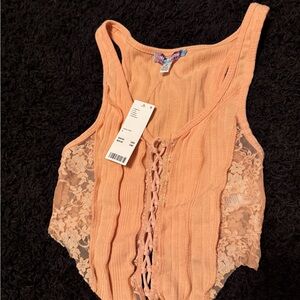 NWT URBAN OUTFITTERS orange/peach lace up stretchy tank top